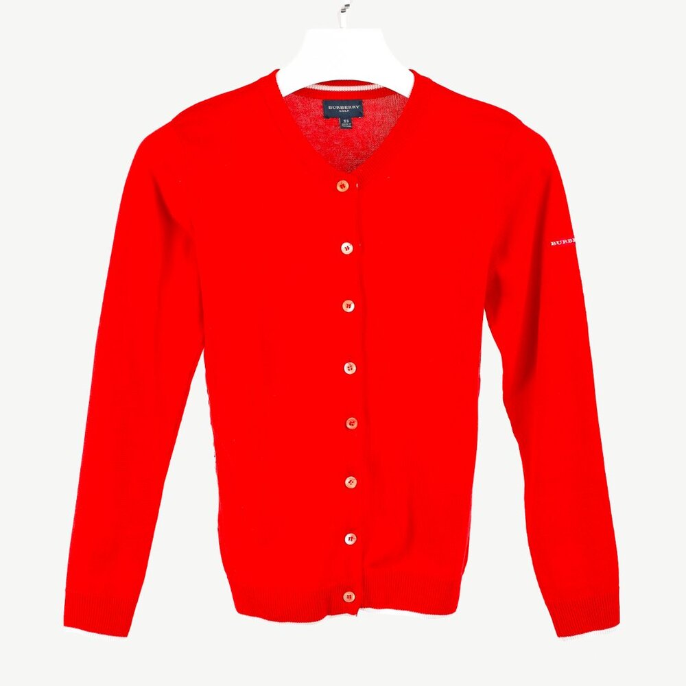 Burberry Golf Check Trim Red Cotton Cardigan
